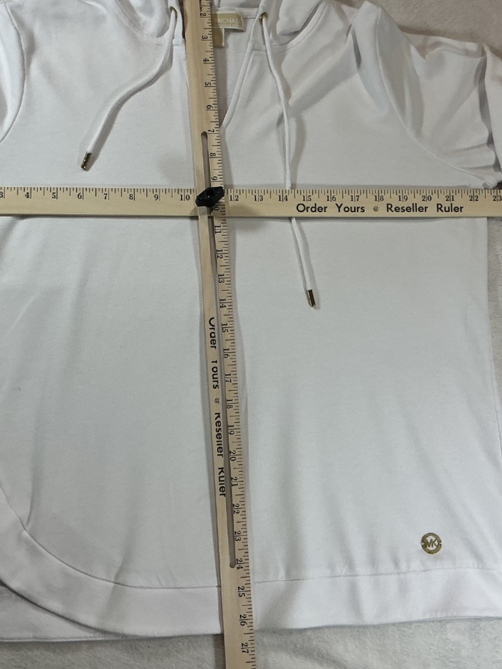 Michael Kors Women White Cross Hem V-Neck Hoodie Loungewear Athleisure Logo XL - Picture 3 of 8